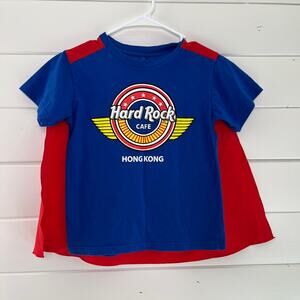 Kids Hard Rock Cafe with Cape T Shirt 100% Cotton Superhero Blue Red Size M